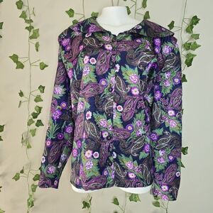 Floral Paisley Women's Boxy Blouse Round Collar